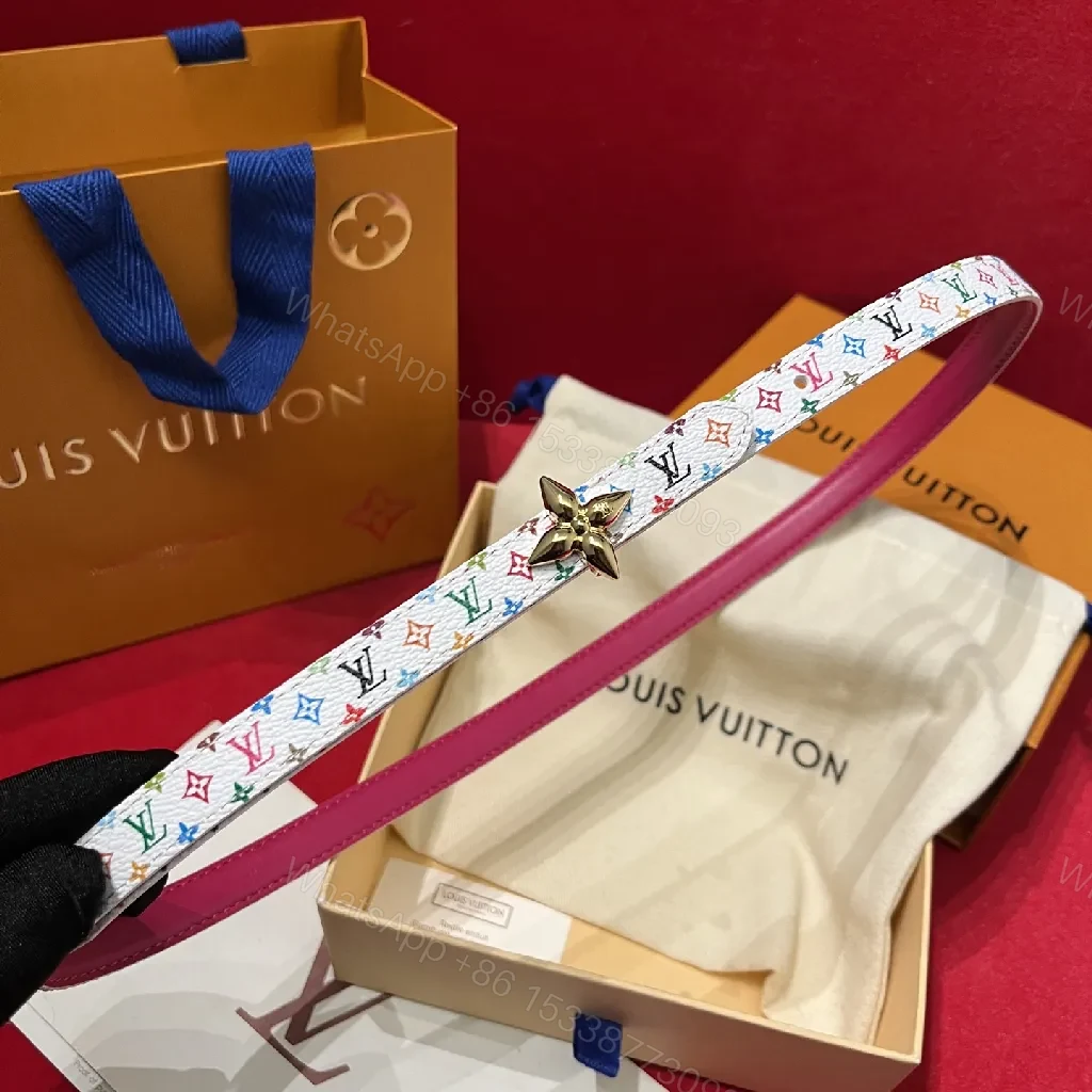 View 6 of Playful Multicolor LV-Inspired Belt with Floral Clasp
