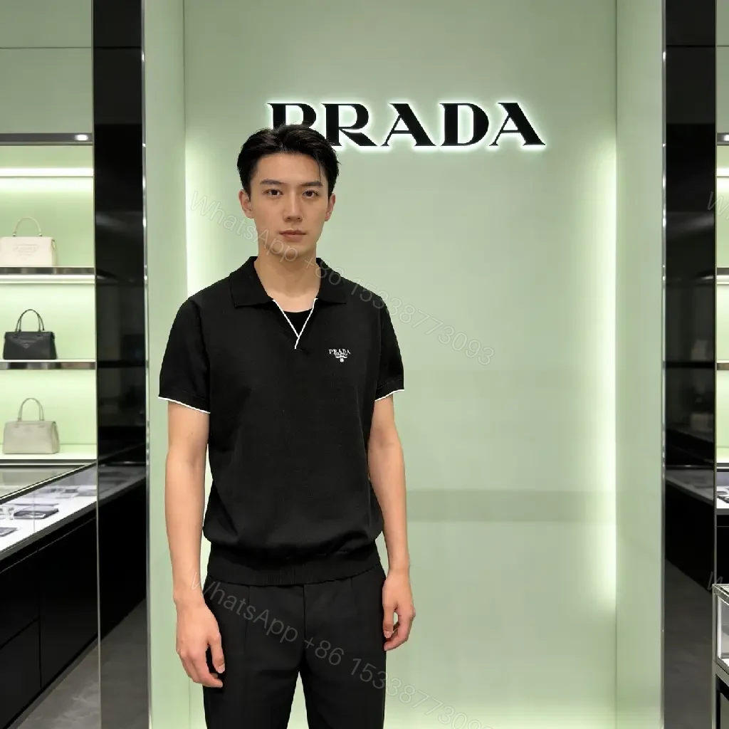 View 10 of Premium Black Polo Knit with Subtle Detailing Polo Knit Tee