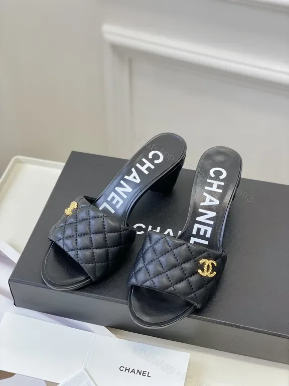 Black Quilted Lux Sandals - Brand-Emblem Comfort Shoes — view 1
