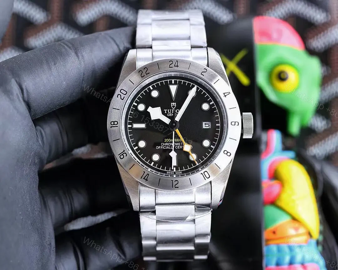 Tudor Qichen GMT Black Dial 24-Hour Bezel Steel Bracelet Premium 42MM TUDOR-BB-GMT-42-BLK-STEEL — view 1