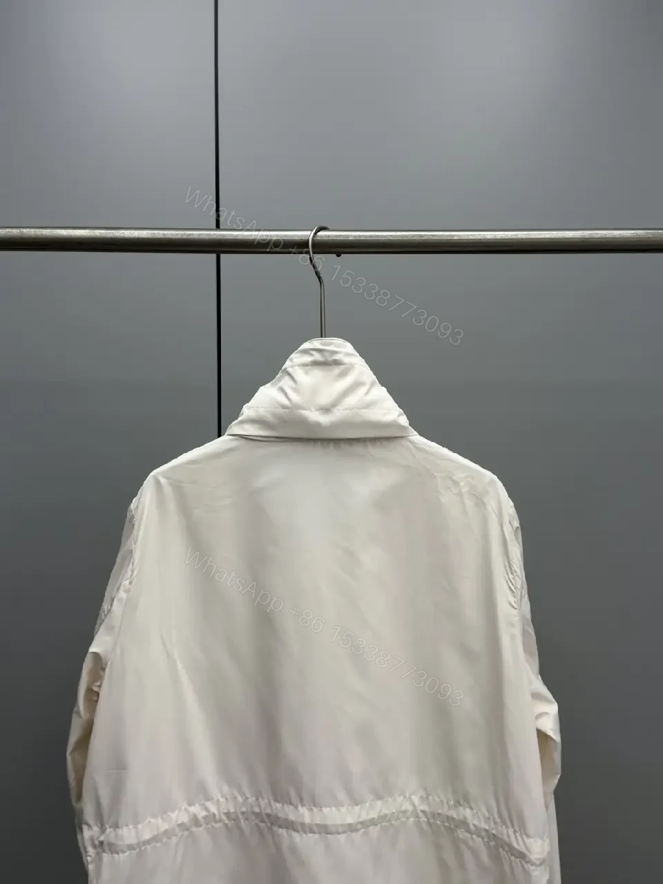 View 11 of Off-white Nylon Windbreaker Zip-Up Jacket with High Collar