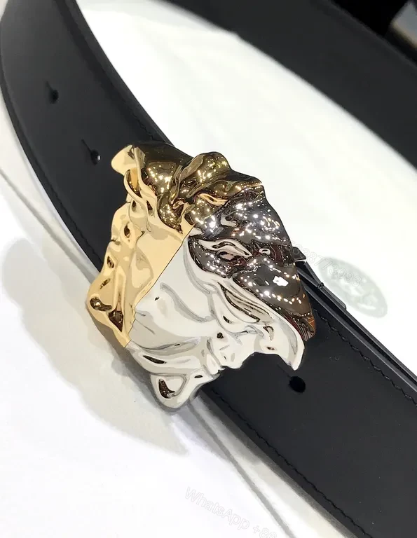 View 3 of Versace Belt: Black Calfskin, Medusa Buckle, Luxury Statement