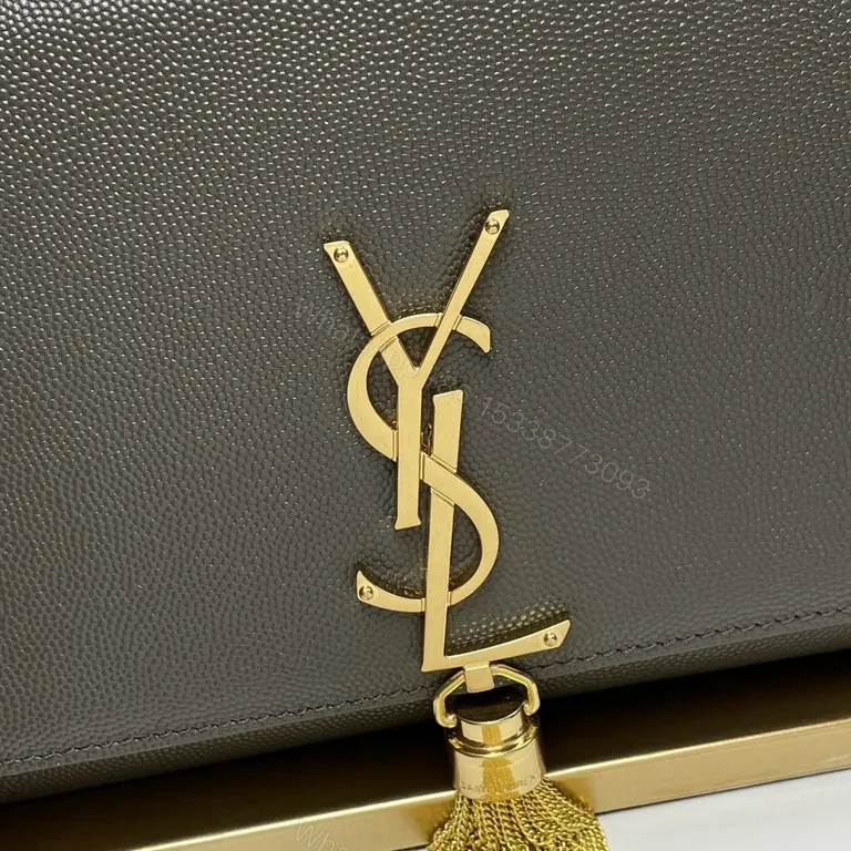 View 4 of Compact Luxury Crossbody: Soft Grain Leather, Gold YSL Logo Tassel