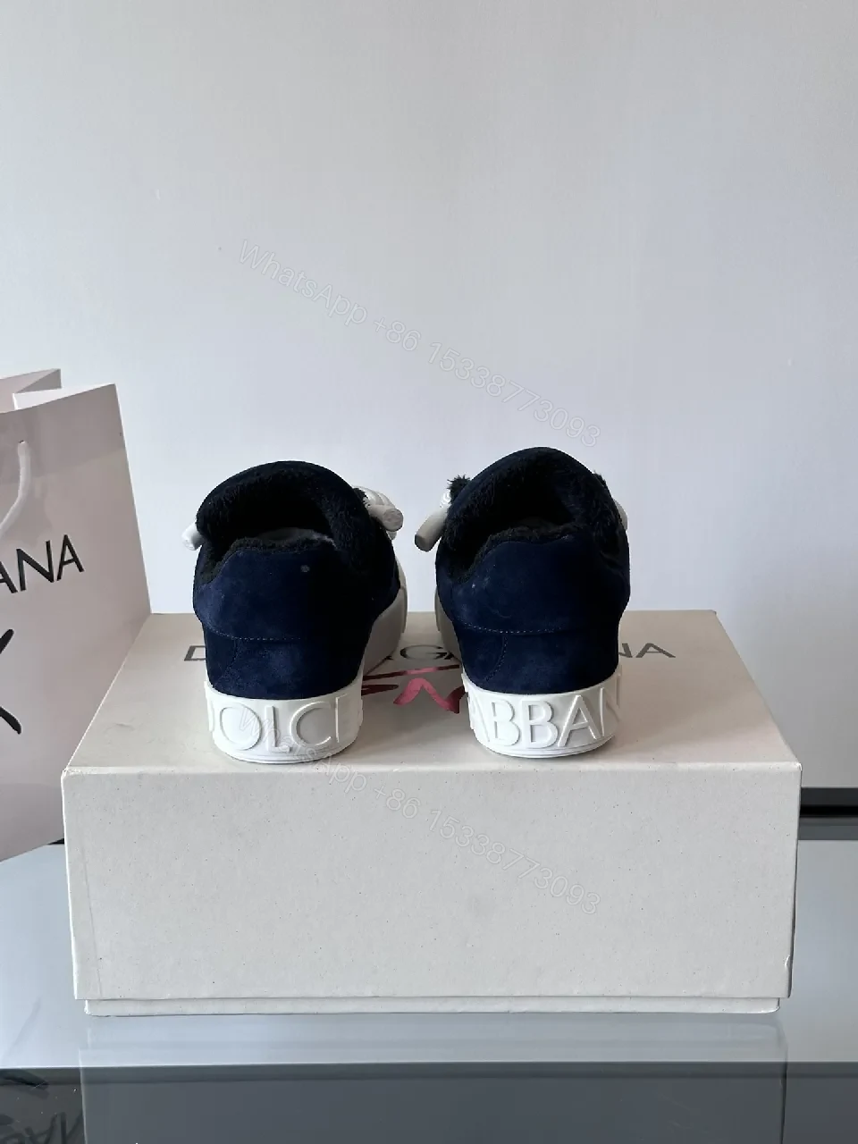 View 8 of Navy Suede High-Top Sneakers with Bold Laces and Comfort