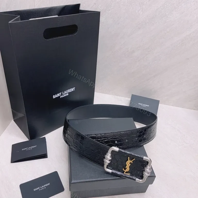 View 5 of Statement Leather Belt with Iconic YSL Hardware - Bold & Refined