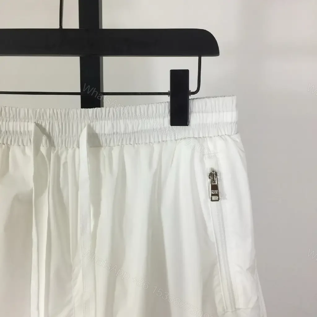 View 5 of White Linen Cargo Shorts, Drawstring, Zipper Pockets, Prada Style