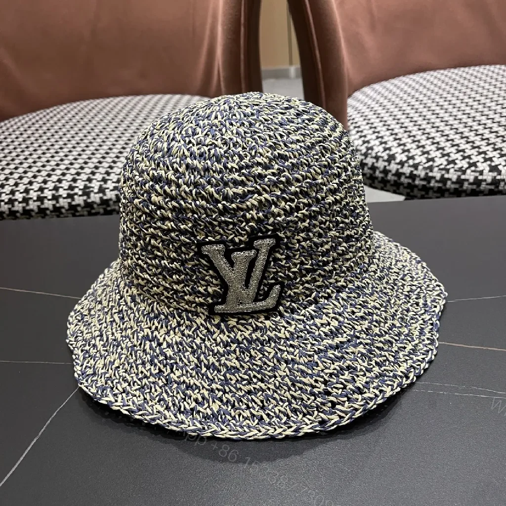 Textured Straw-Blend Hat with LV Accent - Bucket Style — view 1
