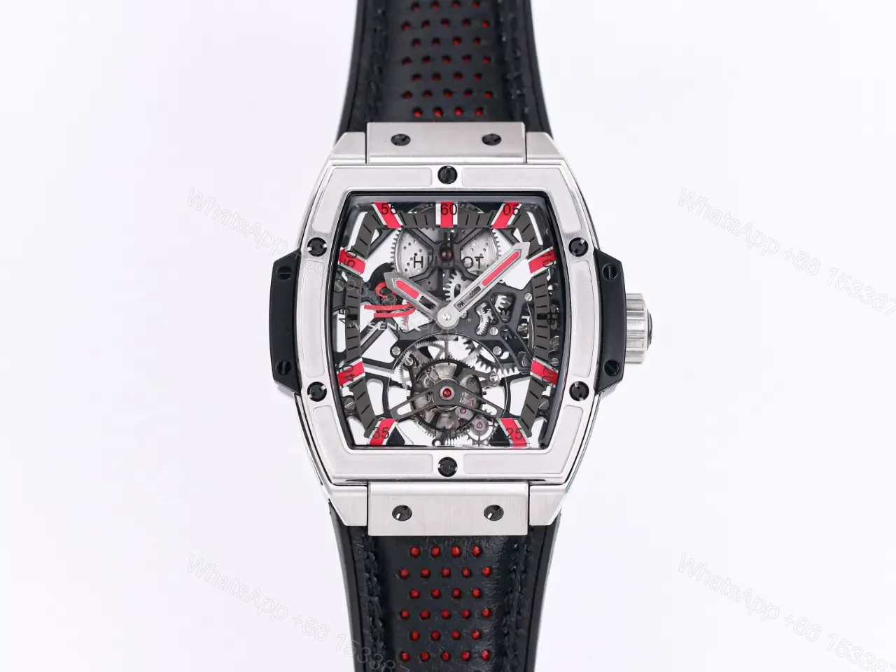 Hublot Masterpiece Series 906 Custom Tourbillon Watch Rose Gold/Platinum Black and Red Leather Strap — view 1
