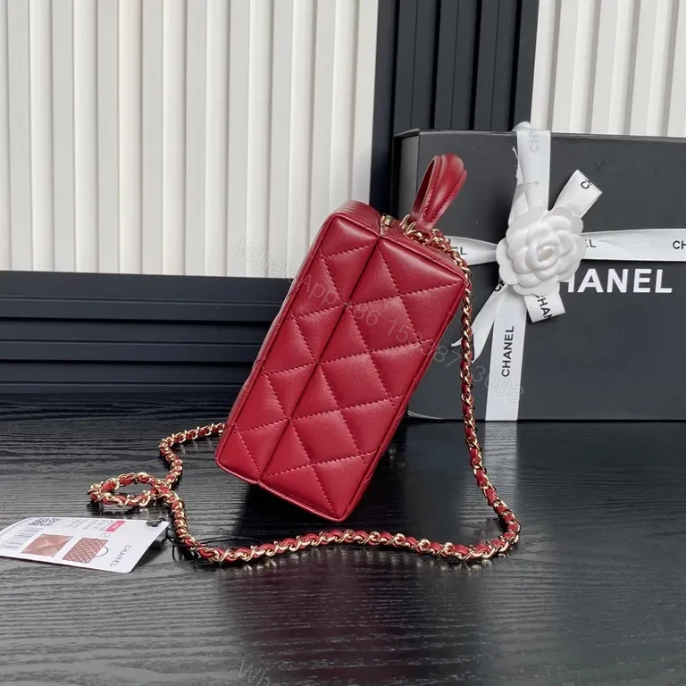 View 5 of Red Quilted Mini Satchel with Gold Chain - Chic Couture Bag