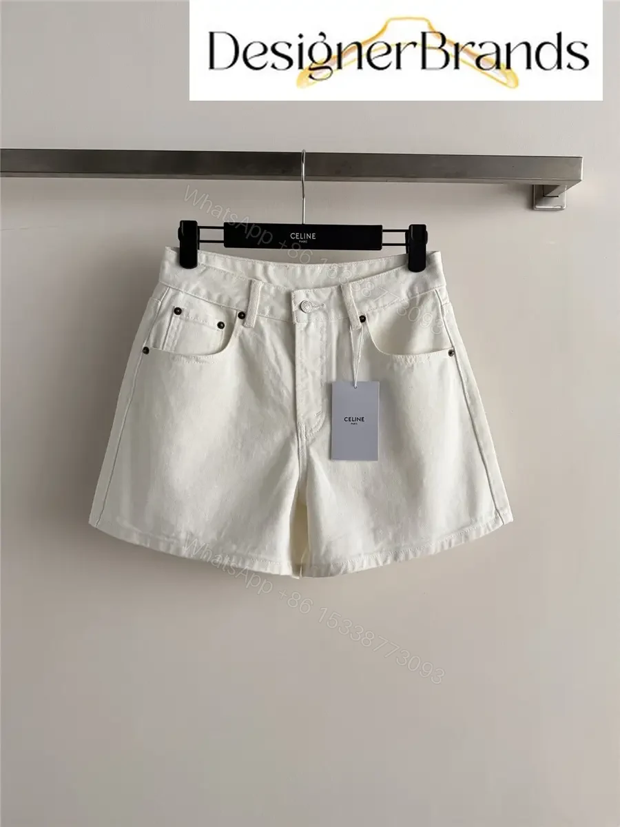 CELINE White High-Waisted Cotton Denim Shorts — view 1