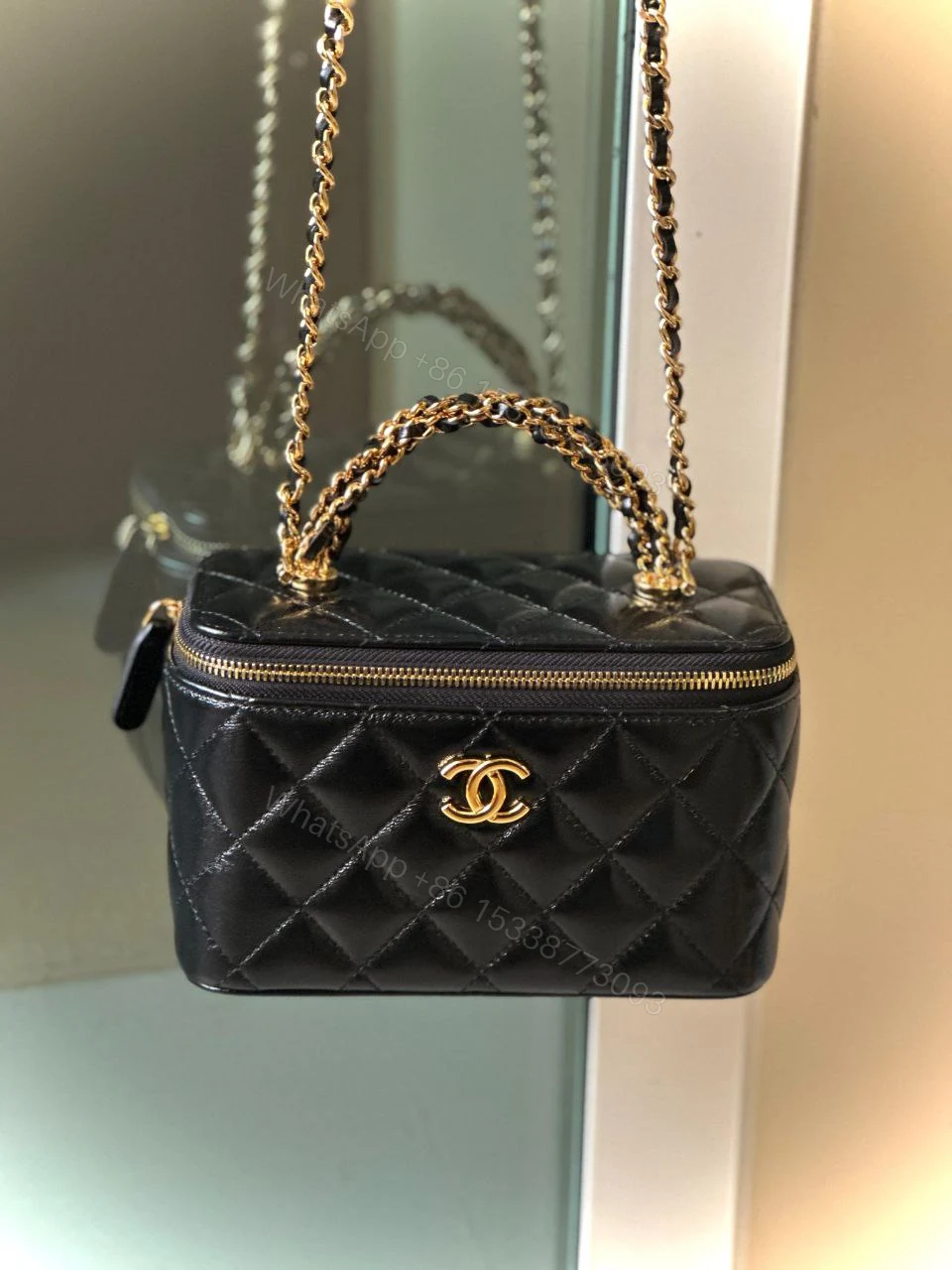 View 2 of Chanel Black Matlasse Coco Lambskin Leather Vanity Bag