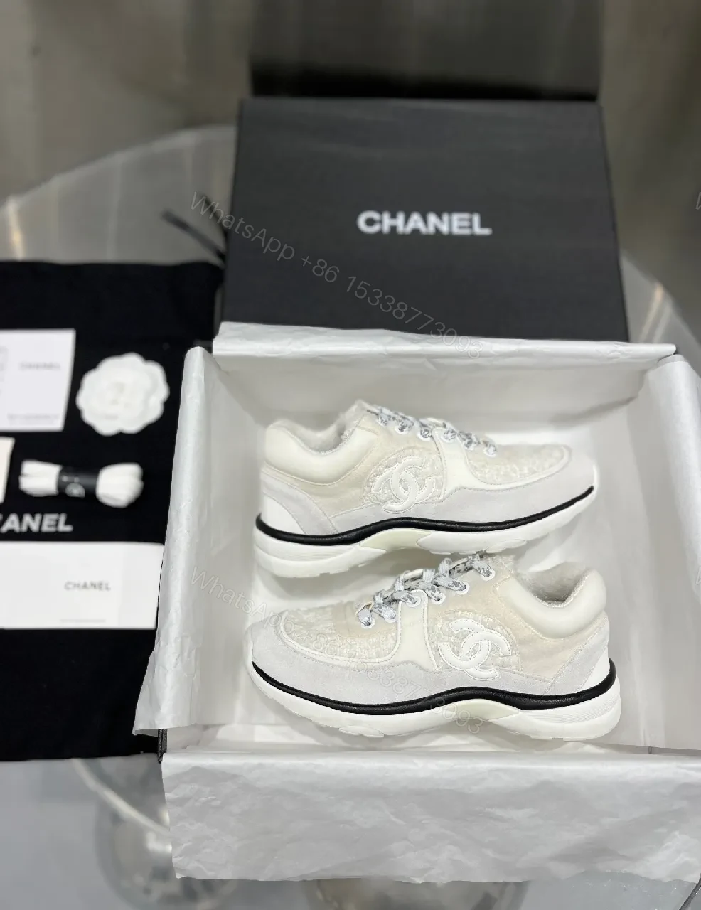 View 3 of White Suede-Blend Luxe Sneakers with Subtle Quilting