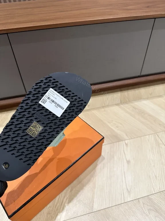 View 8 of Light Blue Leather H-Strap Sandals – Replica Hermes Style