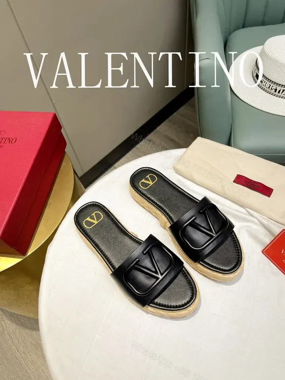 View 2 of Polished V-Logo Leather Slides â€“ Luxury Casual Sandals