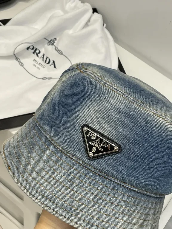 View 9 of Chic Prada Denim Bucket Hat â€” Luxury Everyday Wear