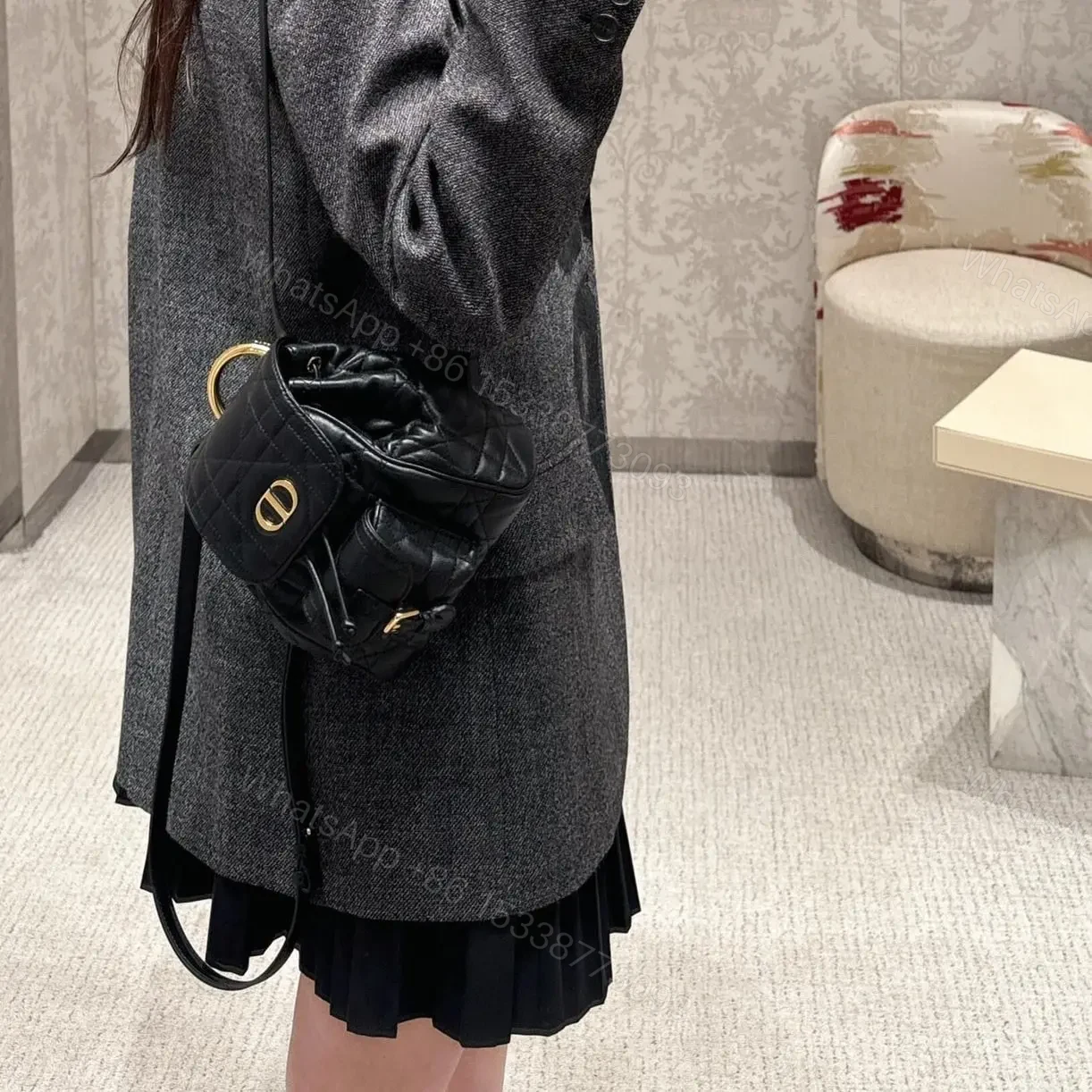 View 11 of 高仿Dior*Caro系列M6302M900小羊皮雙肩包黑色小號免檢版