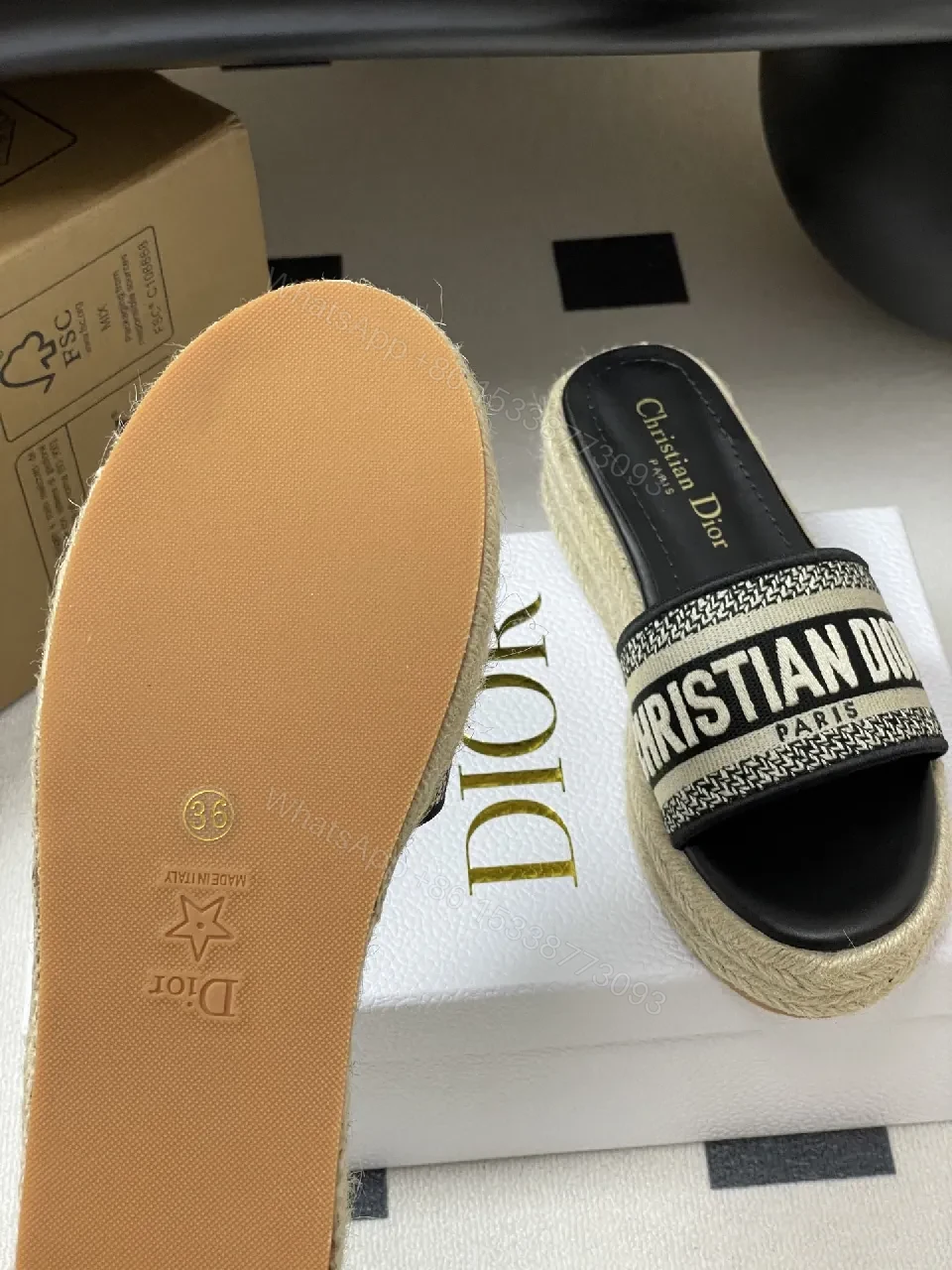 View 3 of Bold Logo-Strap Espadrille Platform Slides
