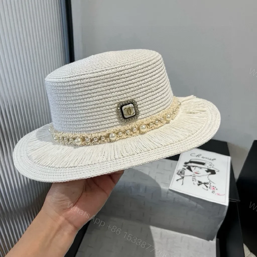 View 6 of Chic Straw Hat with Pearl Trim — Timeless Resort Style