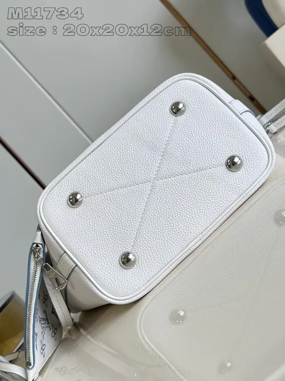 View 8 of White Textured Leather Duo â€“ LV-Inspired Carryall Bag Set