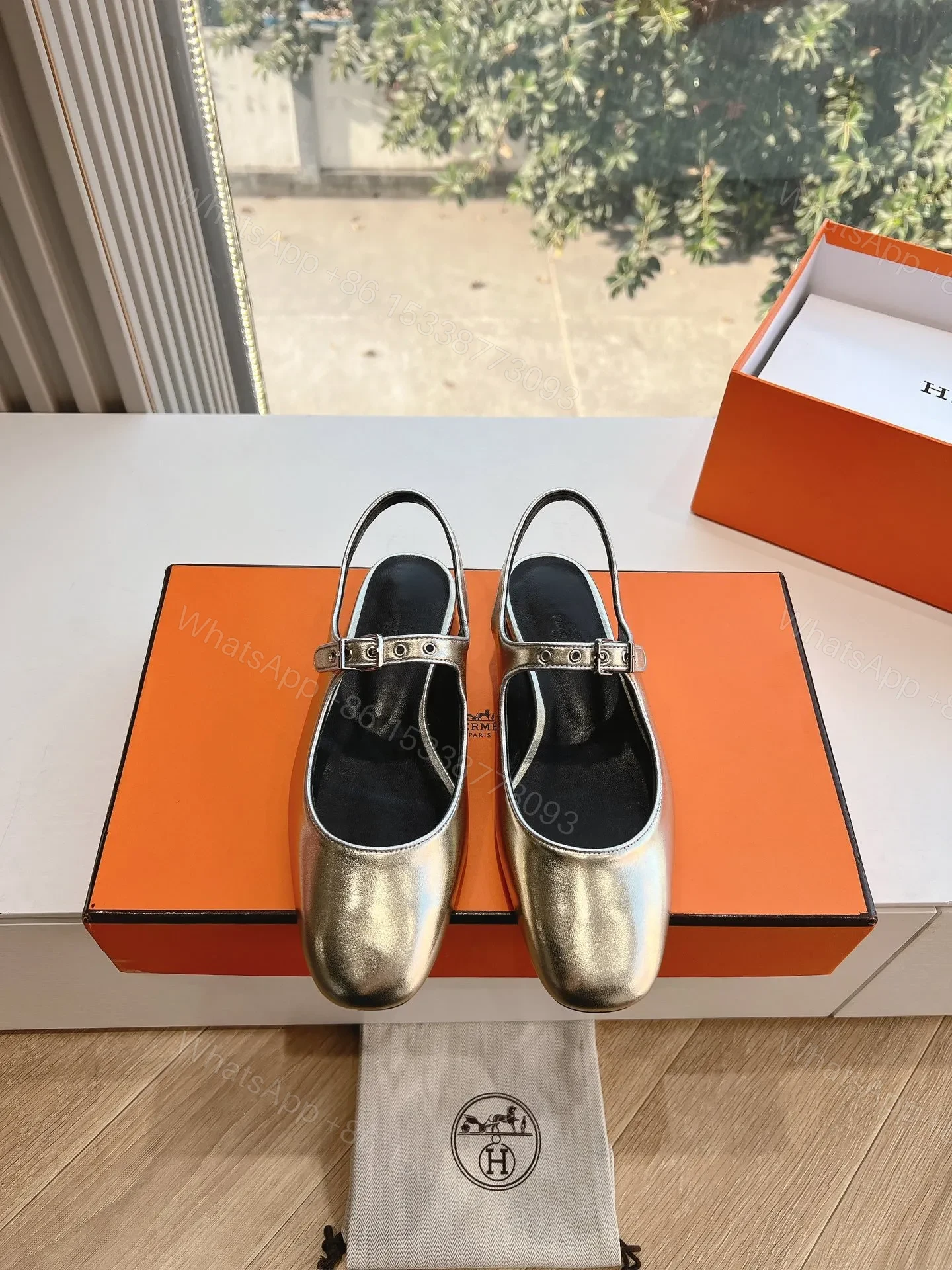 View 5 of Hermes Women Silver Leather Mary Jane Heels