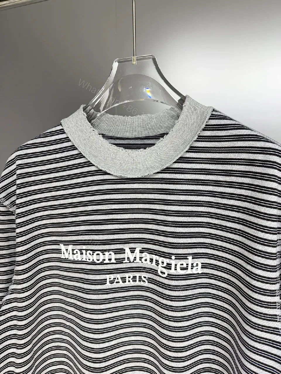 View 3 of Striped Cotton Tee | Rib Knit Crew Neck | Subtle Logo Everyday Wear