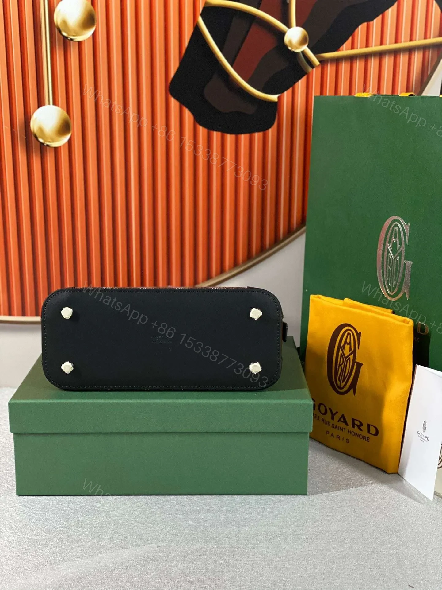 View 4 of Goyard Alma Vedome Black Replica Handbag With Fabric Wrapped Leather Strap 24cm