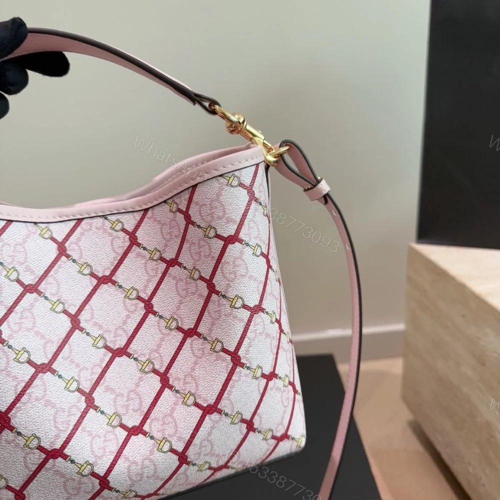 View 3 of Gucci GG Emblem Small Bucket Bag Pink And Red 20Cm 815118 FAFF1 8649