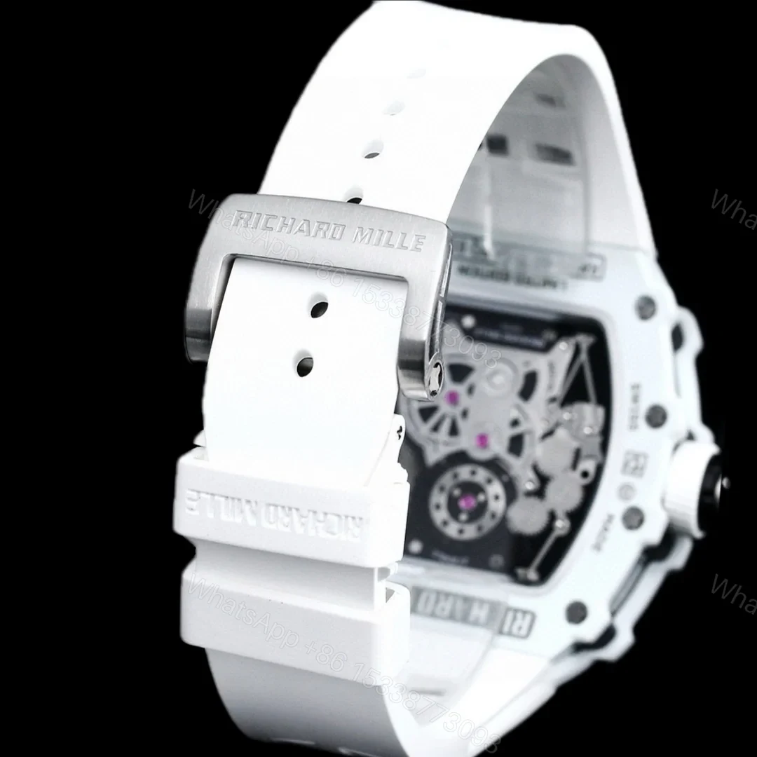 View 9 of Richard Mille RM21-01 Automatic Skeleton Watch 40MM Black Carbon Fiber Case White Bezel White Strap Premium Edition RM-RM21-01-BLK-CARBON-WHT-40