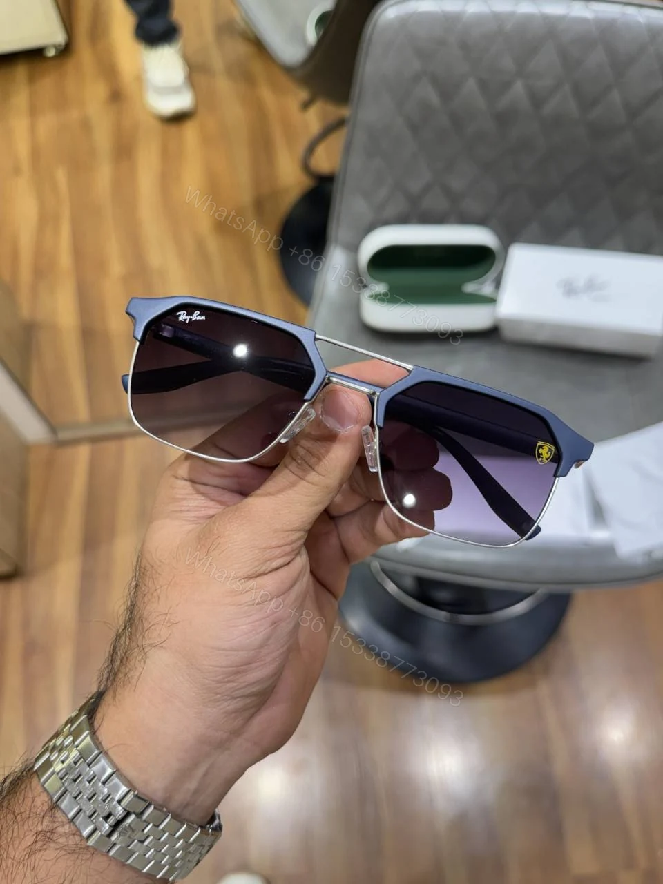 View 2 of First Copy Rayban 04 Ferrari Silver Blue Stylish UV Protected Sunglasses