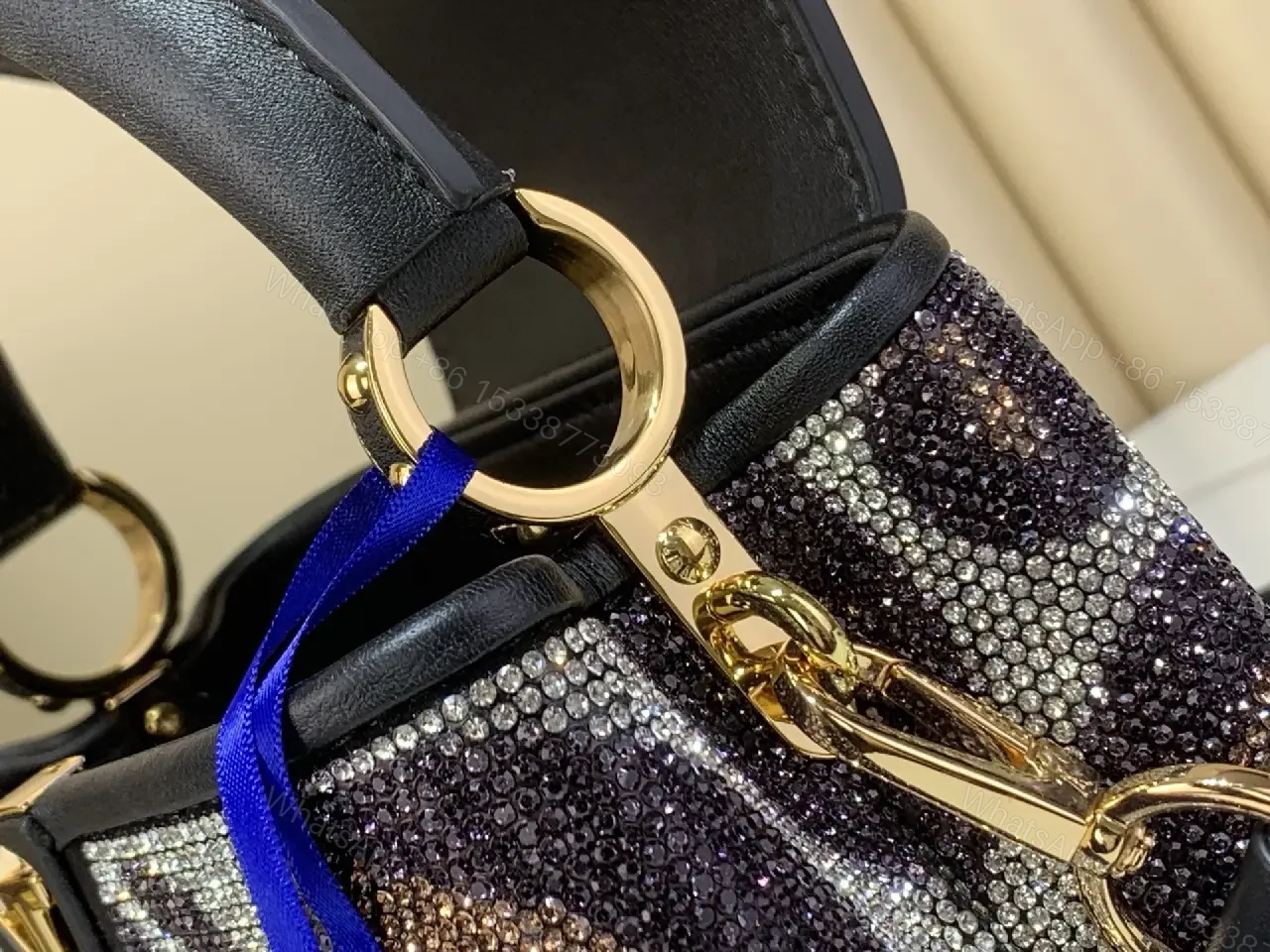 View 10 of Leopard Glitter Sequined Top-Handle Bag with LV Clasp