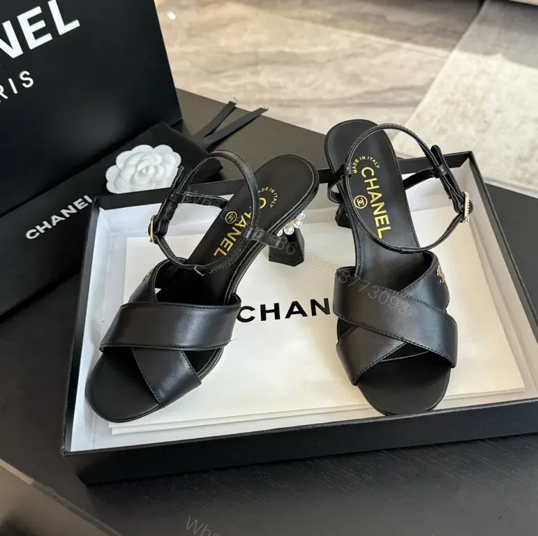 View 3 of Chanel-Inspired Black Leather Sandals: Modern Glam, Everyday Versatility