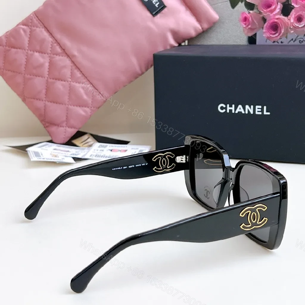 View 4 of Oversized Square Sunglasses with Gold Logo Emblems