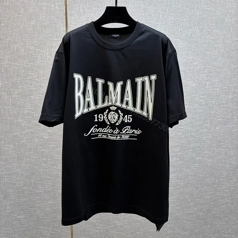 Black Cotton Tee + Oversized Logo + Streetwear + Balmain-inspired Graphic + T-Shirt — view 1