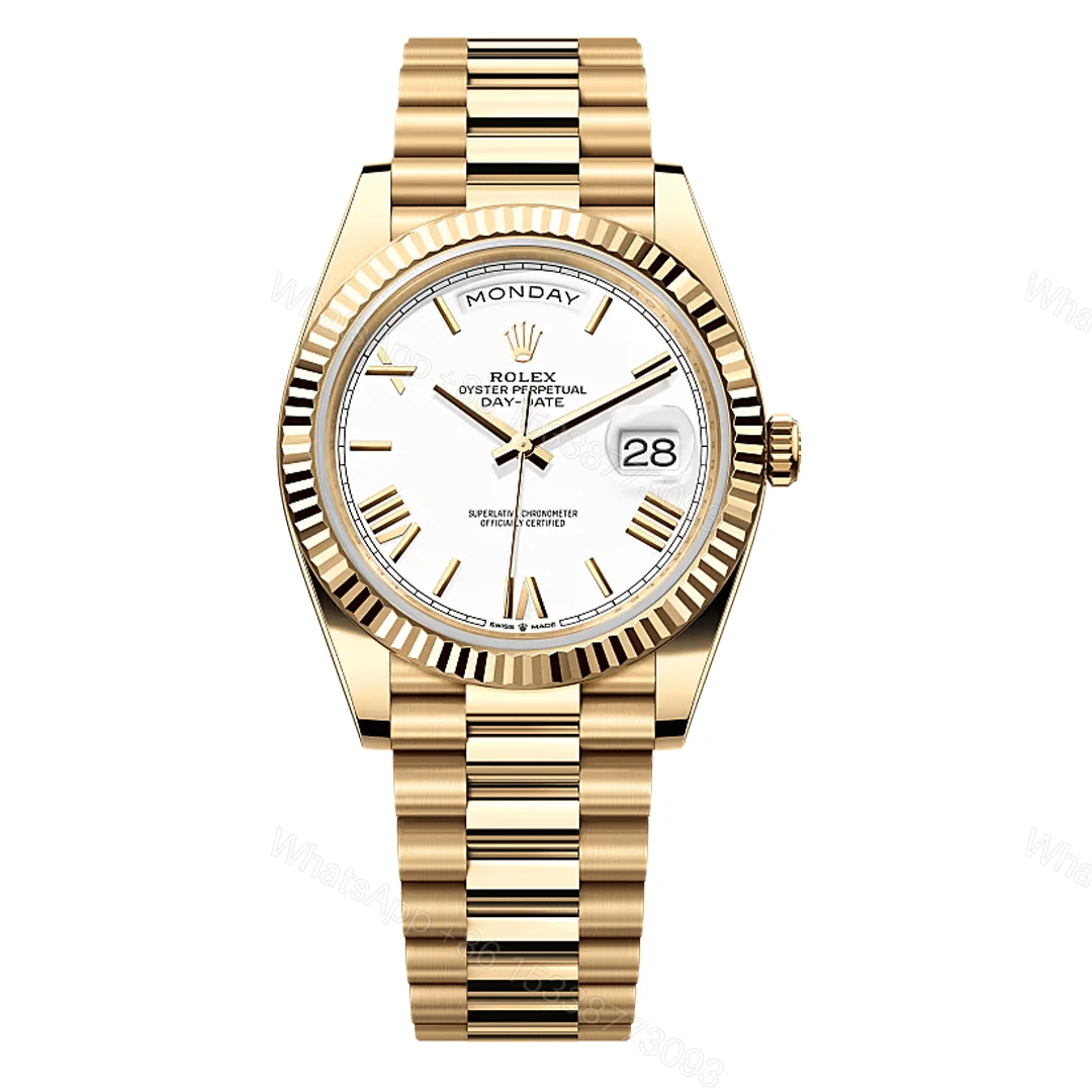 Rolex Day-Date 40 Yellow Gold White Roman Dial Replica — view 1