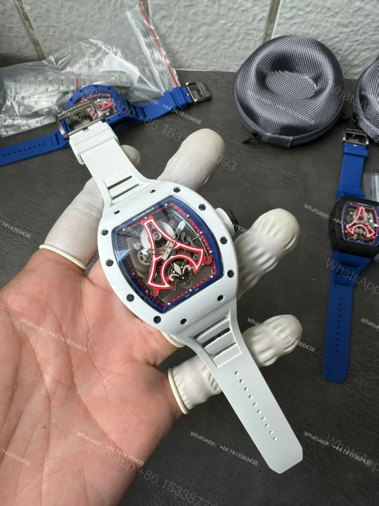 View 14 of Super Clone Richard Mille RM52-03 White Ceramic Paris Saint-Germain Skeleton Tourbillon 1:1 Replica Watch