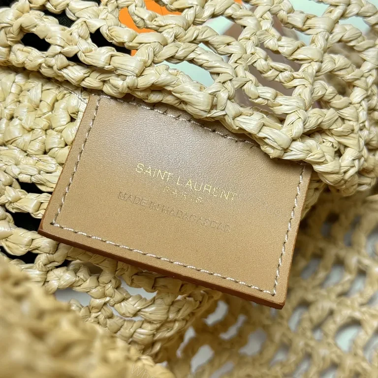 View 9 of Natural Tan Woven Straw Shoulder Bag â€” Luxury, Breathable, YSL Emblem