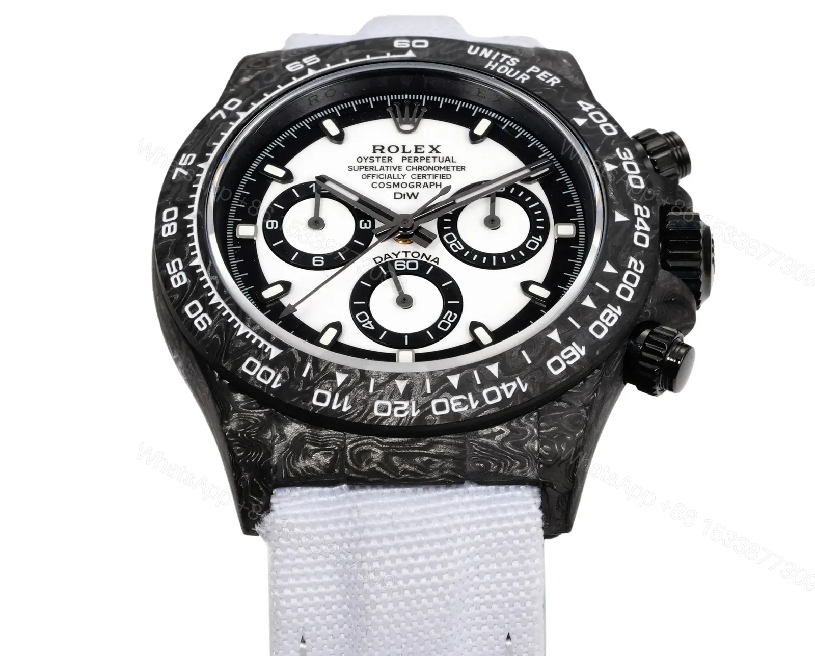 View 2 of Rolex Daytona Carbon V2 Cream White Dial White Strap Edition 40mm RG-DAYTONA-CREAM-V2-CARBON