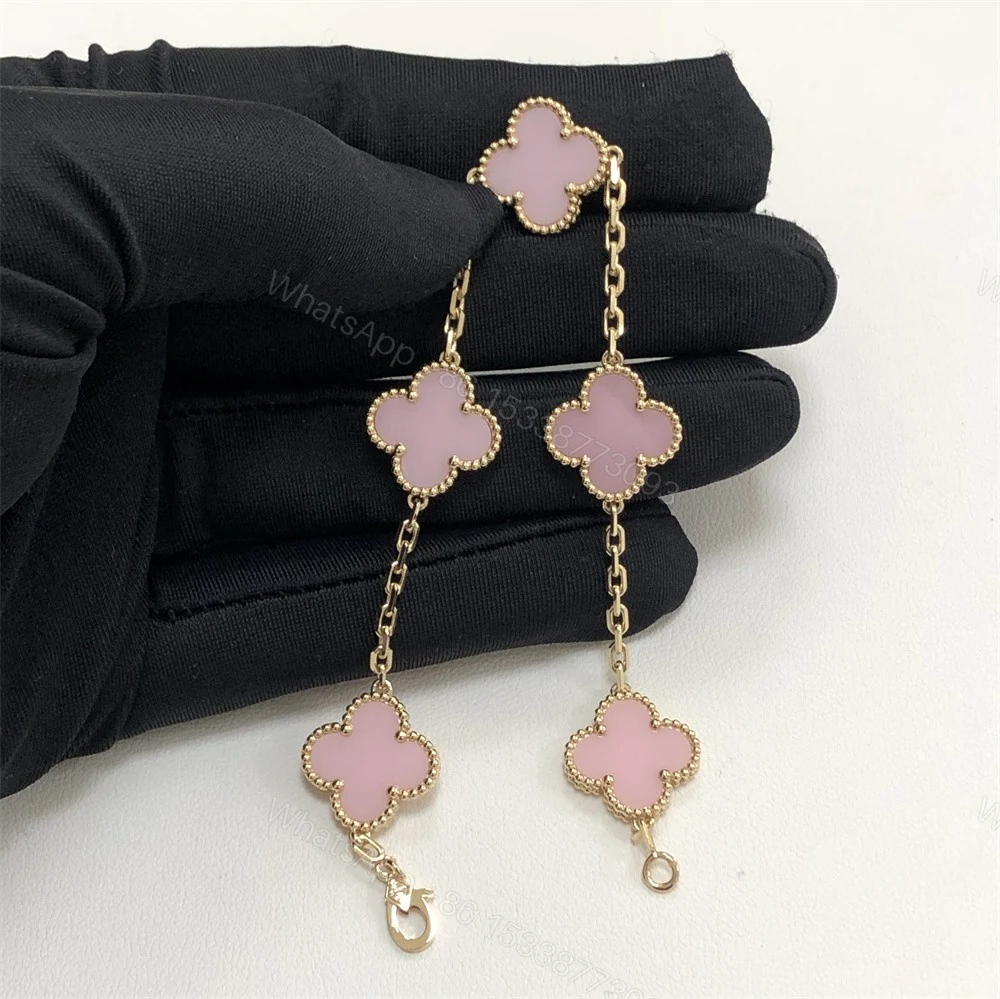 View 3 of Van Cleef & Arpels Vintage Alhambra Bracelet 5 Motifs Pink Opal
