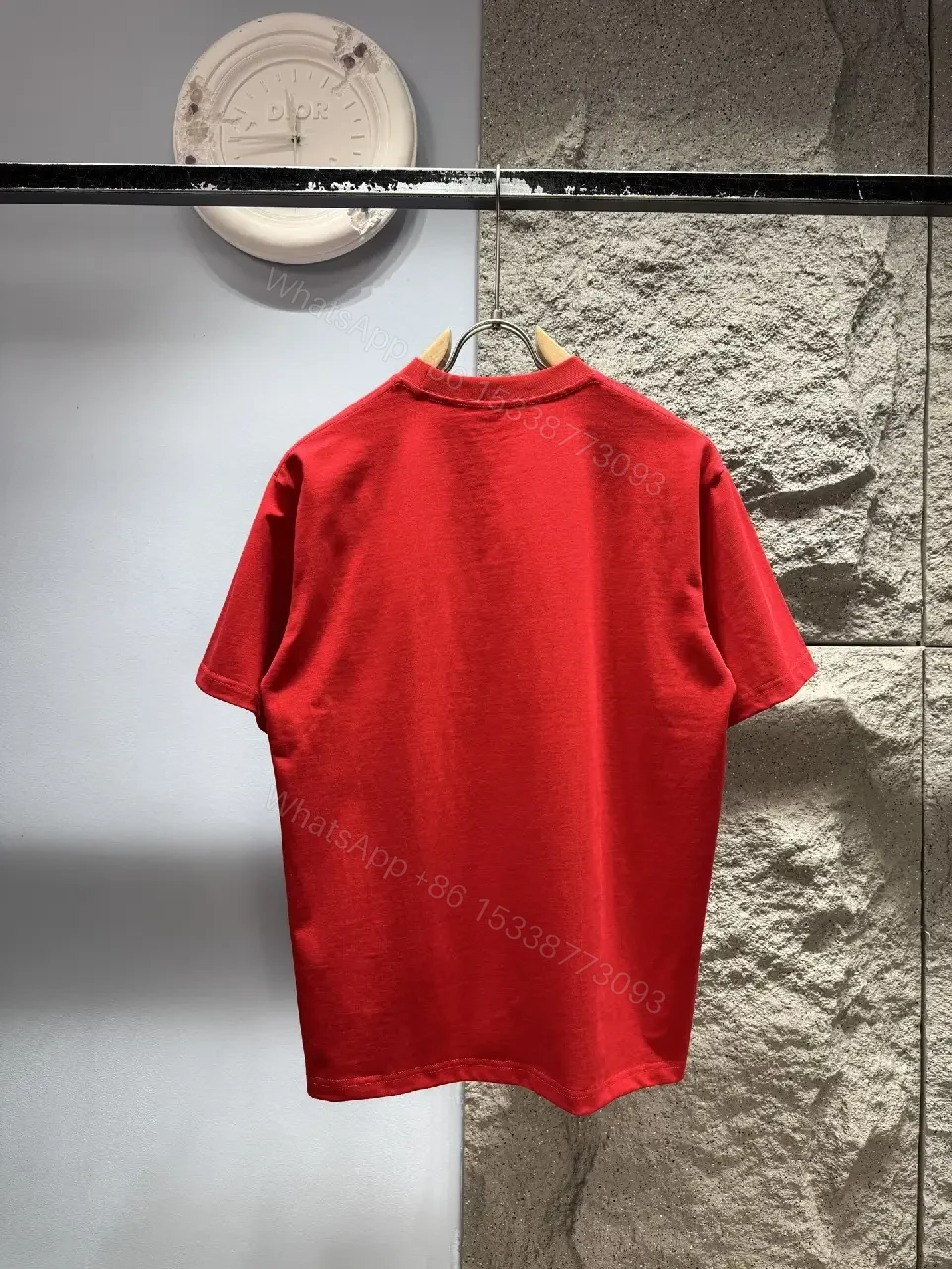 View 3 of Red Cotton Tee: Bold Red Luxury Classic Crew Neck Tee