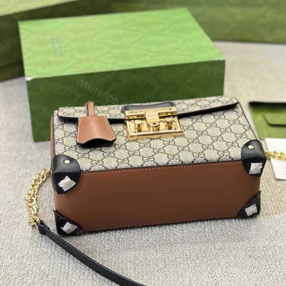 View 6 of Gucci Padlock Bamboo Handle GG Supreme Handbag Brown 25Cm