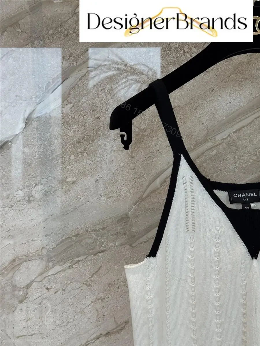 View 3 of White Knit Tank: Black Trim, Vertical Rib, Sleek Silhouette, Sleeveless Top