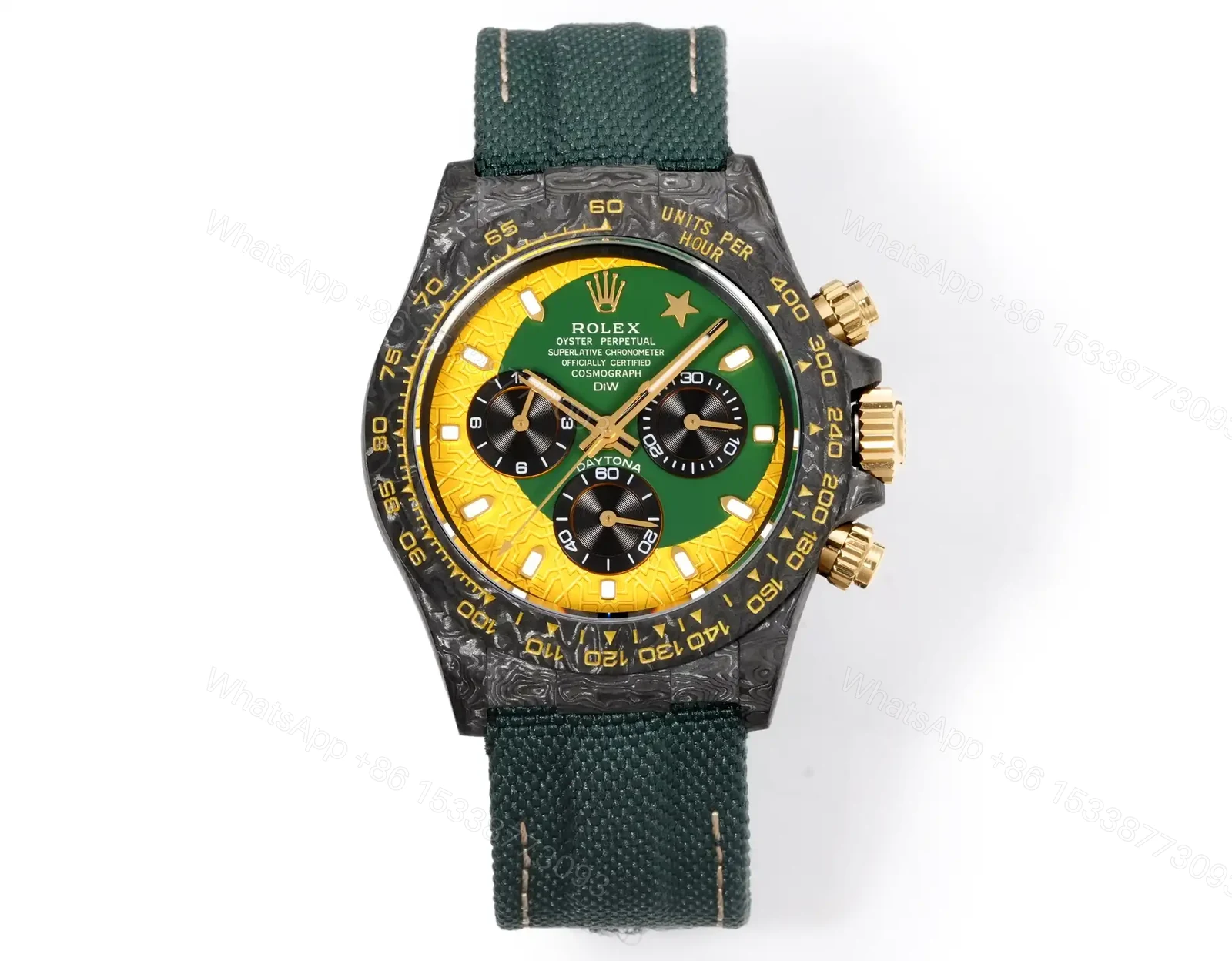 Best Rolex Daytona Carbon Fiber Green Strap replica 40MM Skeleton Dial Edition RG-DAYTONA-CARBON-GREEN-STRAP-40 — view 1