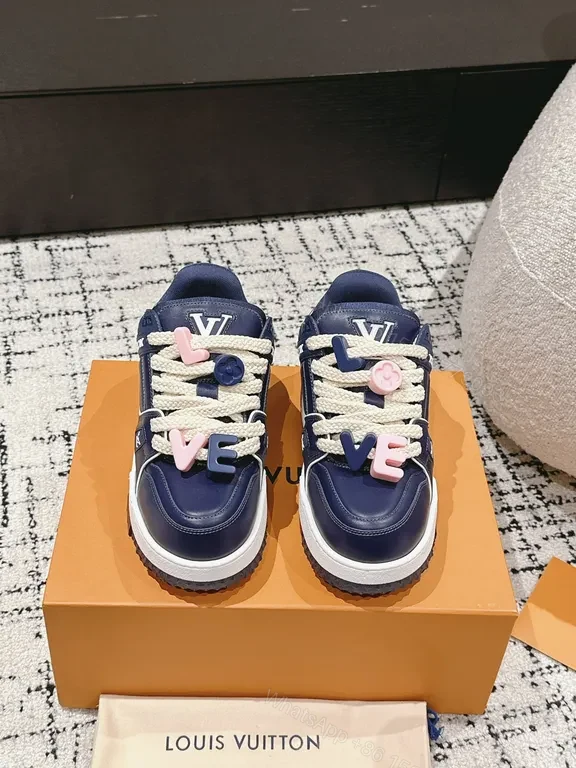Bold Navy Caviar Leather High-Top Sneakers with LOVE Embellishments — view 1