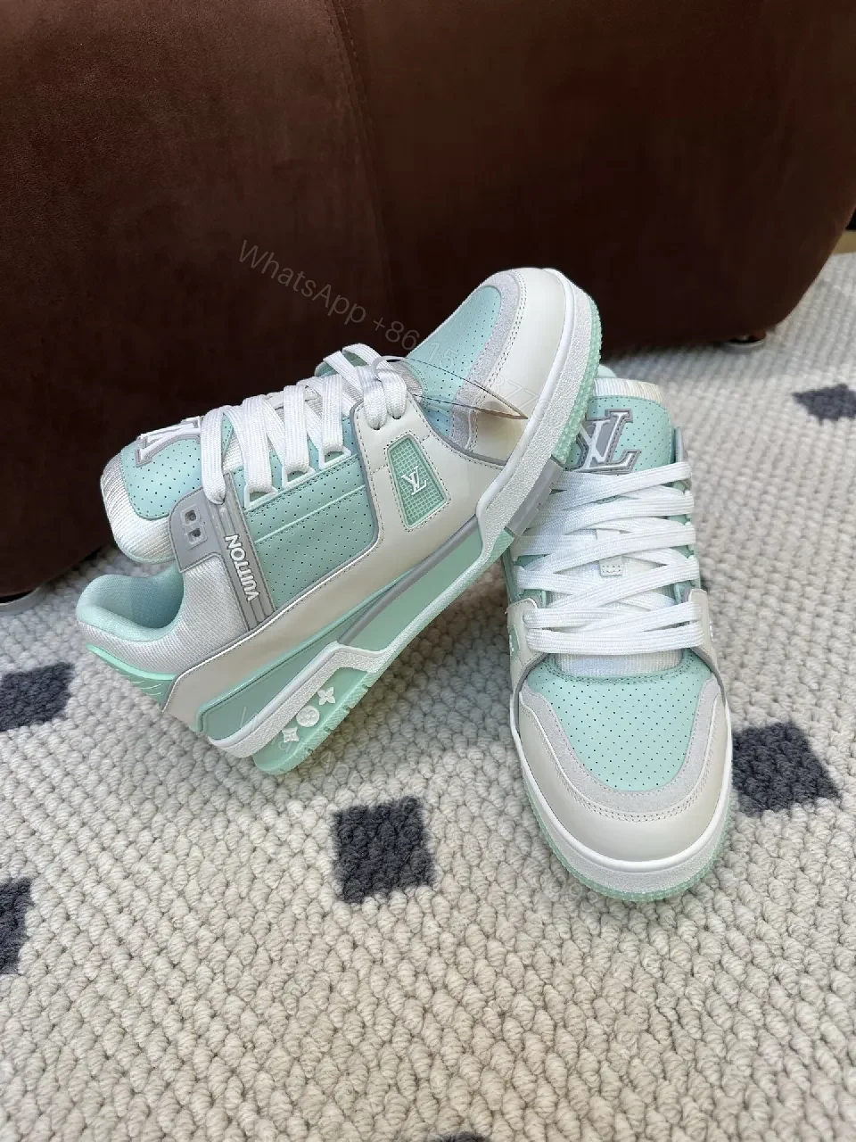View 3 of Mint-Tone Leather & Suede High-Tops: Modern Luxury Comfort