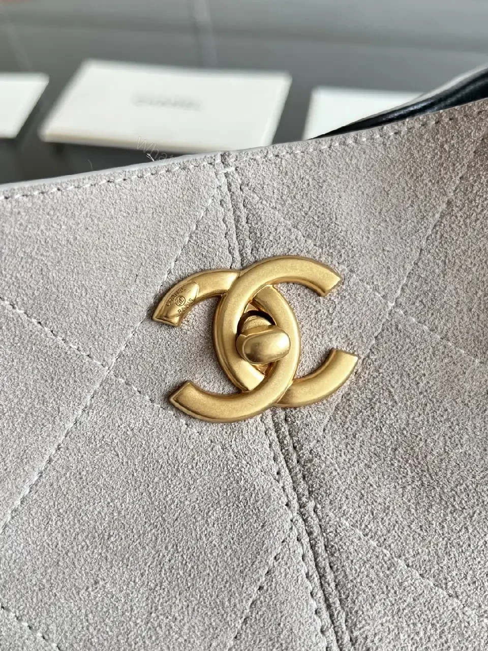View 4 of Two-Tone Quilted Luxury Tote with Chain Detail Bag