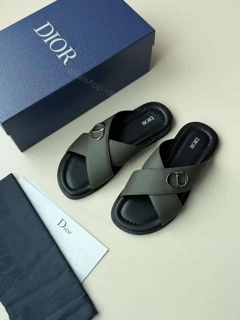 View 2 of Minimalist Leather Slides with Signature Hardware, Modern Comfort