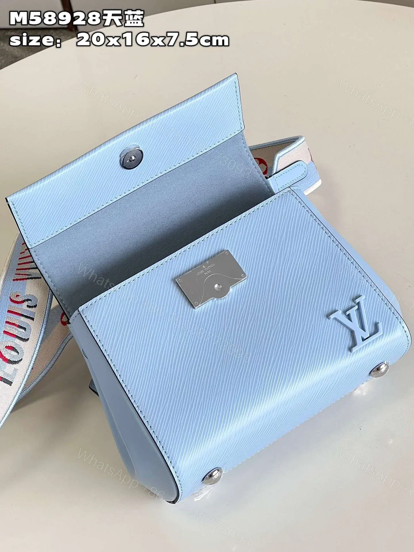 View 9 of Louis Vuitton Clunny Blue Raised Pattern Handbags 20x16cm