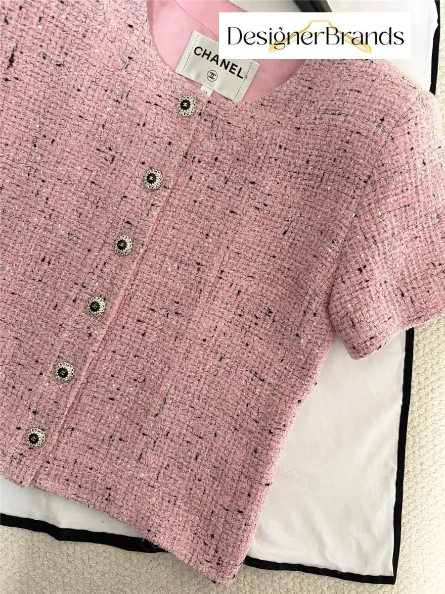 View 6 of Soft Pink Tweed Knit Cardigan Jacket with Button Front