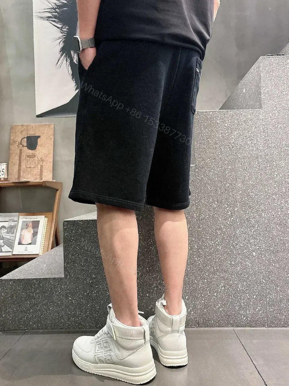 View 6 of Black Cotton Shorts Prada Logo Casual Style with Drawstring