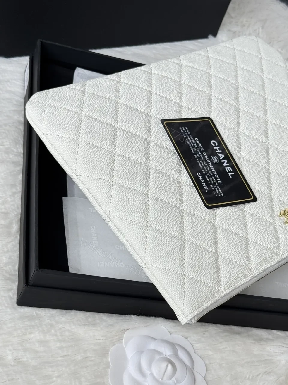 View 5 of Quilted Leather Pouch, Light Pearl, Luxe Style, Zippered Organizer